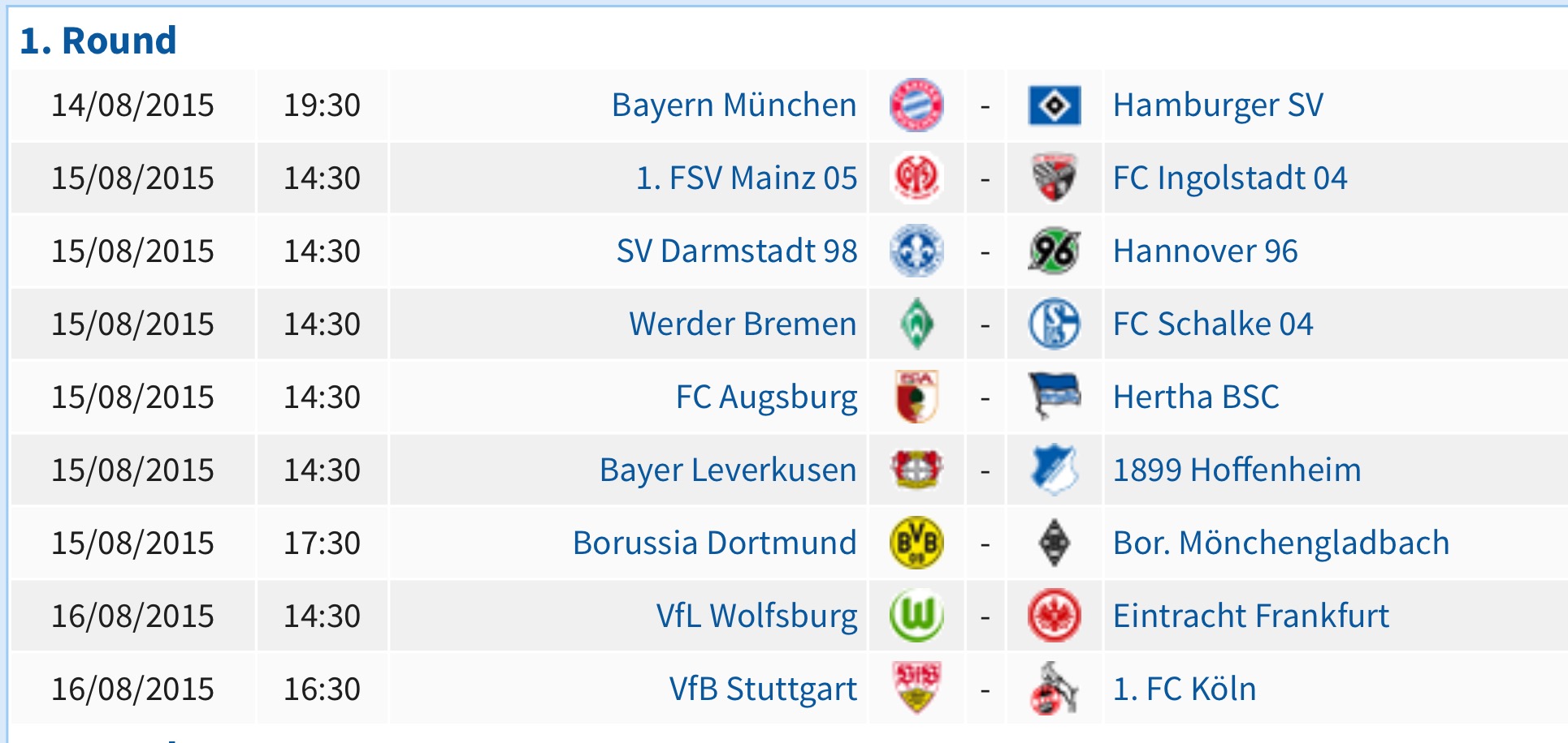 Bundesliga Opening Day Fixtures 2015 - 2016 | Soccer Box